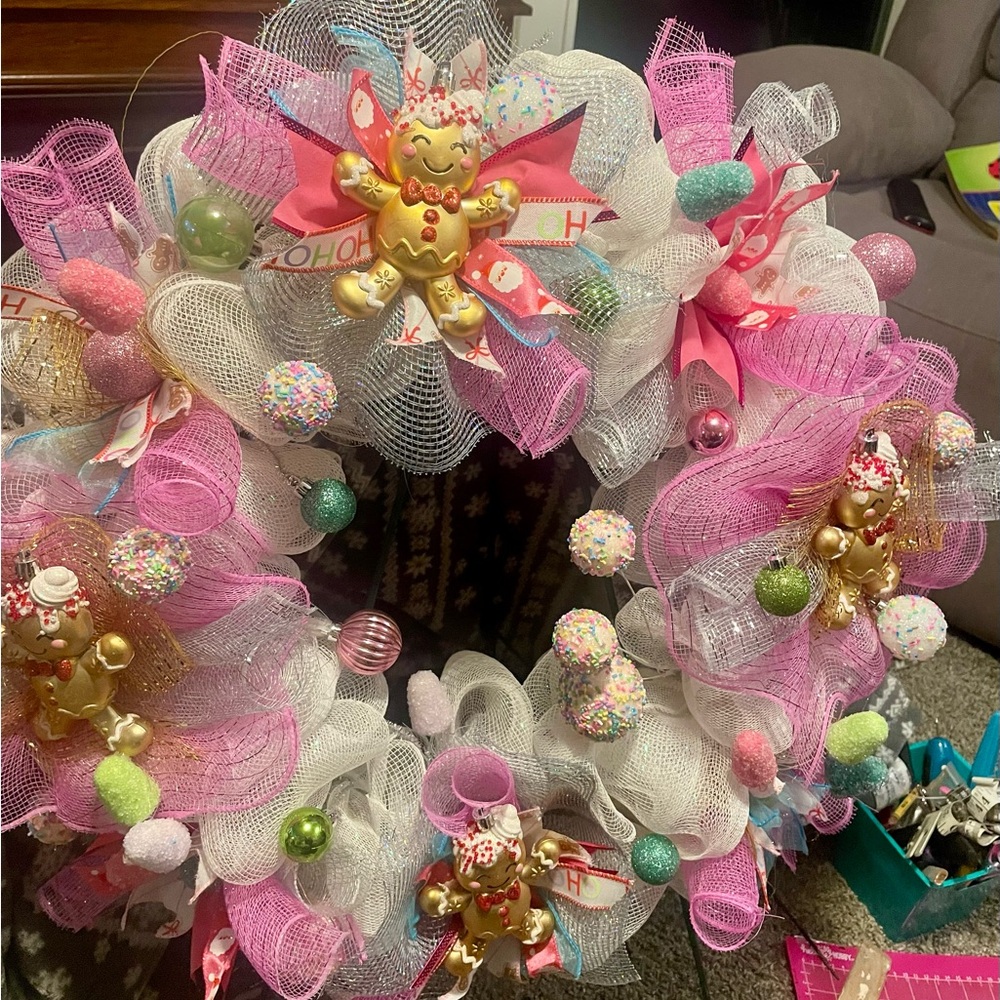 Festive Pink and White Holiday Wreath